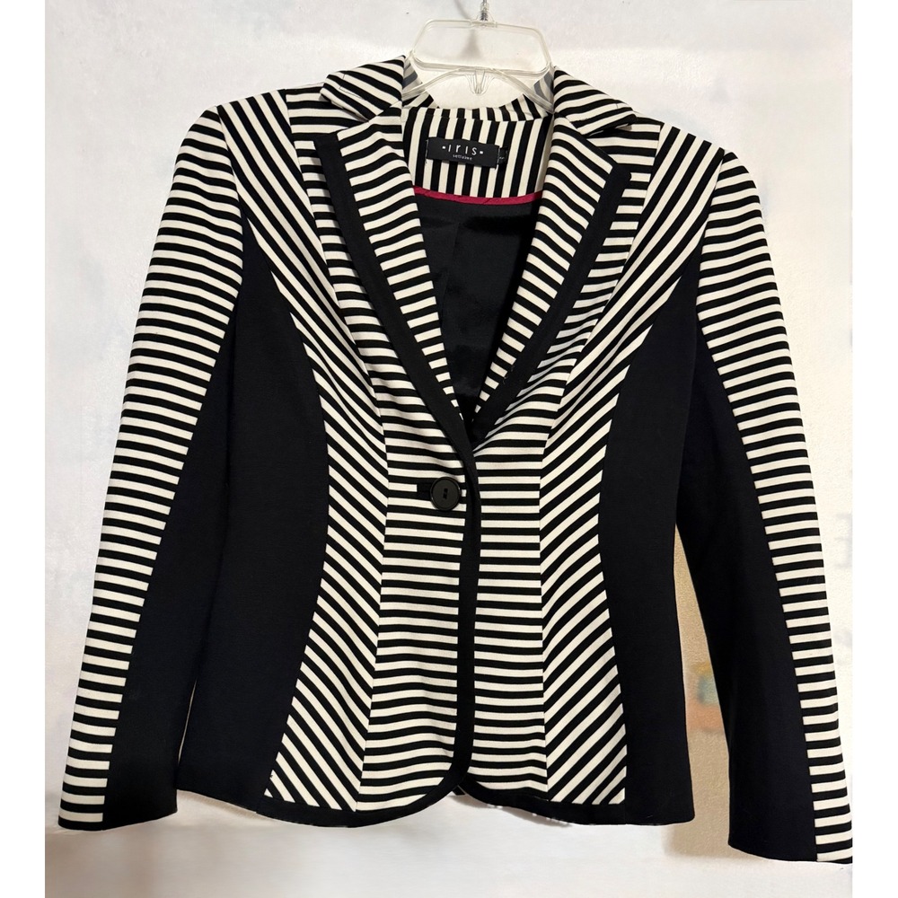 Iris Setlakwe Black White Striped Blazer Single Button Tailored Jacket Size 6
